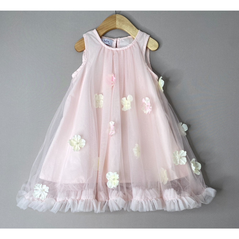 Mimi Tutu Pink Tulle Floral Embellished Sleeveless Party Dress Girls 4 Yrs